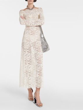 Paco Rabanne Off-shoulder lace maxi dress